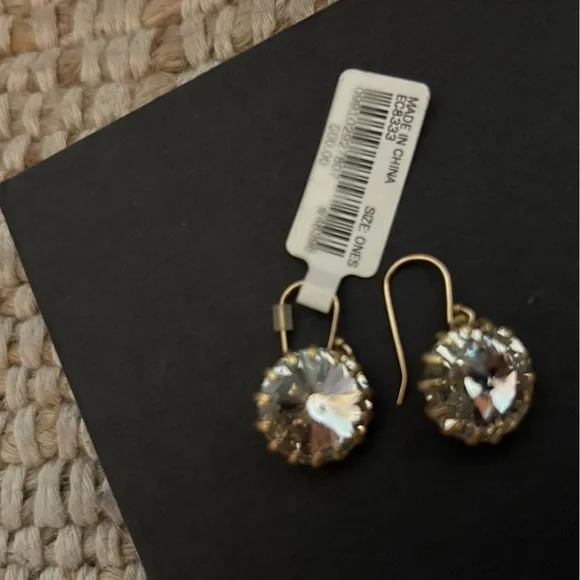 J. Crew Gold-Tone Clear Crystal Stone Fish Hook Dangle Earrings - Picture 3 of 4